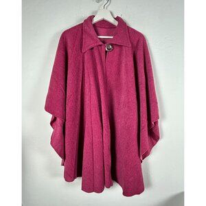 Women’s Raspberry Pink Cape Jacket Collared Button-Front Oversized Lagenlook